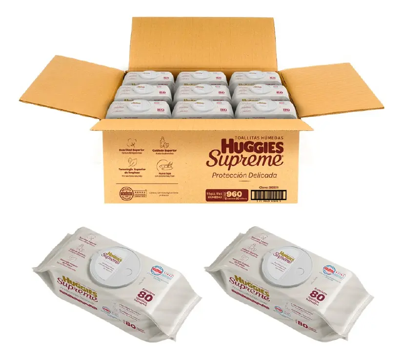 Pack X12 Paquetes de Toallitas Húmedas Huggies Supreme 80c/uno