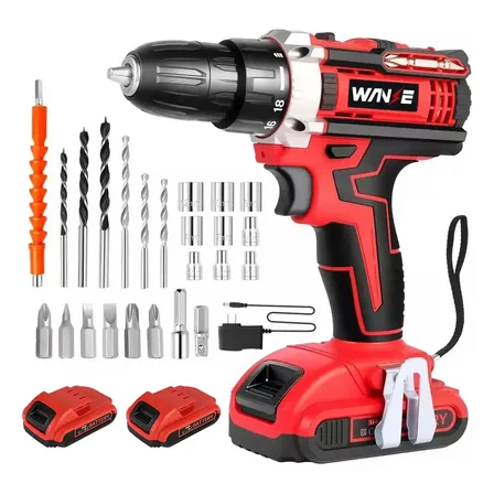 Kit Desatornillardor Electrico Taladro Atornillador Inalámbrico 2 Batería Wanse Rojo