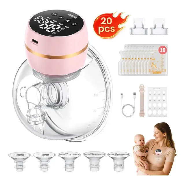 Extractor De Leche Eléctrico Portátil Manos Libre Silencioso, SUZWIP Kit Saca Leche Perfecto Con Batería De Mayor Duración Y Pantalla Led, 3 Modos Y 12 Niveles, Brida De 13, 15, 17, 19 Y 21 Mm, Rosa