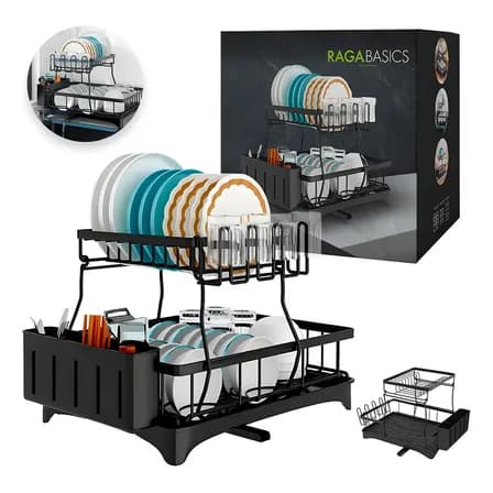 Escurridor Trastes Pro 2 niveles bandeja con canaleta 360° color negro