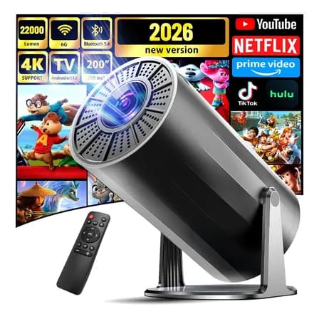 Proyector Profesional 22000 Lúmenes 4k Con Android 13 Tv Wifi6 1080p Beaowink, Proyector Portátil Ángulo Ajustable De 270° con Bluetooth 5.4, Wifi 5g / 2.4g/6, Hdmi, Usb Y Sonido Con App, Android Ios