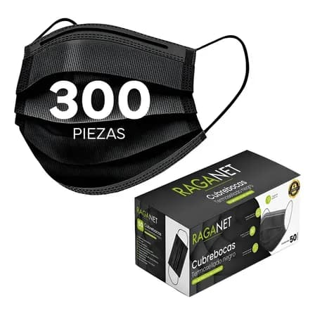 Cubrebocas Tricapa Termosellado Plisado Negro Azul 300 Pzas Negro