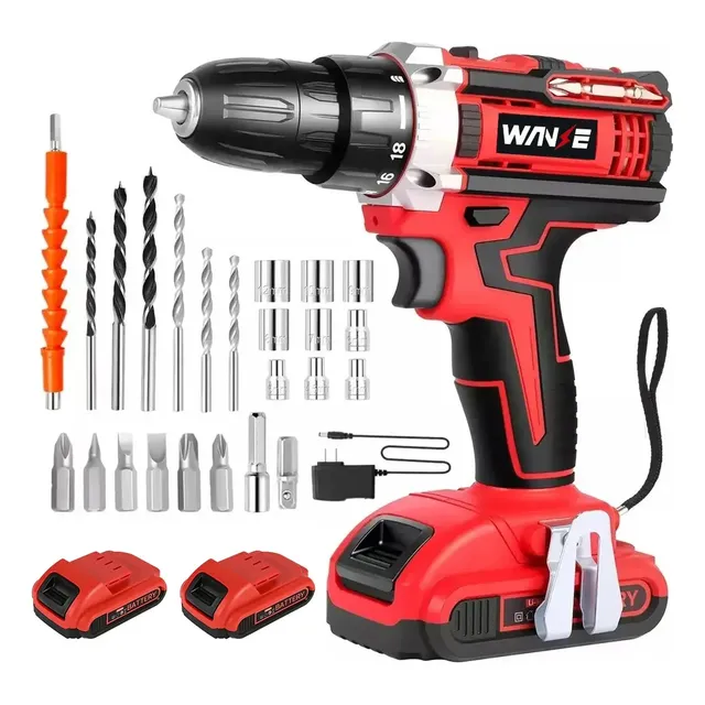 Kit De Taladros Rotomartillos Inalámbricos 2 Baterías Rojo 50 Hz/60 Hz