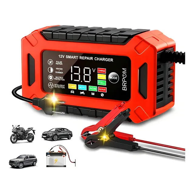 12v Cargador Rápido Inteligente Brpom Cargador Con Reparación De Pulso Para Automóvil, Moto, Camión Cortacésped Calcium Gel Agm Mf Sla Efb Vrla Baterías Ml163 Rojo Y Negro