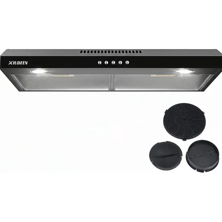 Campana Extractora XIUDEEN para Cocina de Acero Inoxidable y 76 cm Negra con Luz LED