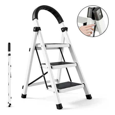 Escalera De Acero Inoxidable Tipo Tijera Plegable 3 Peldaños Color Blanco/Negro