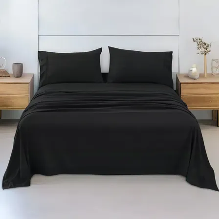 Juego De Sábanas Matrimonial 3000 Hilos Egipcian Premium Color Negro Diseño De La Tela Rayas